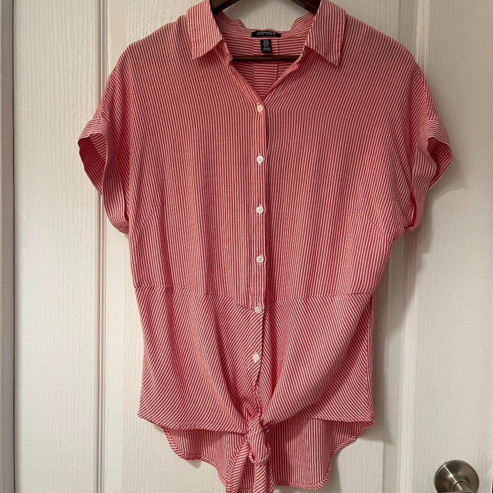 Never-Worn Jones New York Striped Tie-Front Shirt, Size Medium